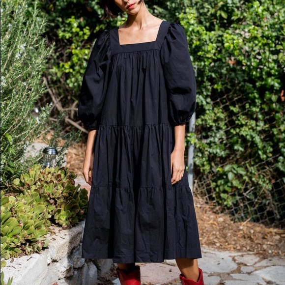 Calvin Klein Dresses & Skirts - CALVIN KLEIN | Black tiered puffed sleeve square neck fall smock style dress